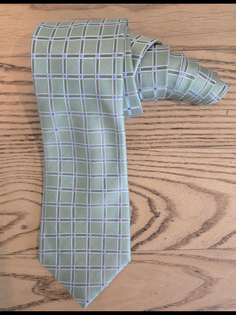 Men's Hathaway Light Green Windowpane Silk Tie